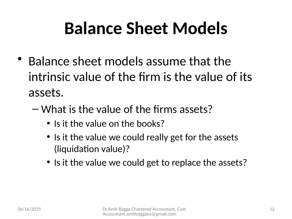 VALUATION 3/19/2014 Dr.Amit Bagga Chartered - slide 12 of 68