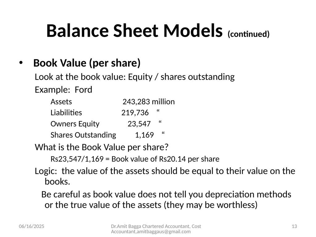 VALUATION 3/19/2014 Dr.Amit Bagga Chartered - slide 13 of 68