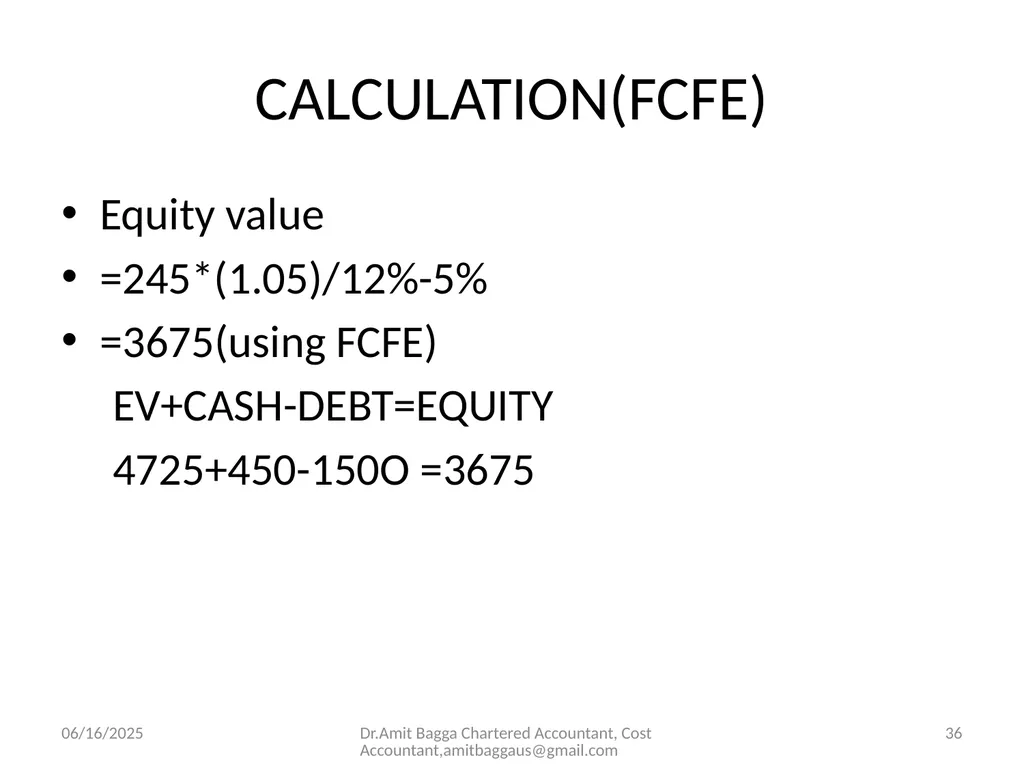 VALUATION 3/19/2014 Dr.Amit Bagga Chartered - slide 36 of 68