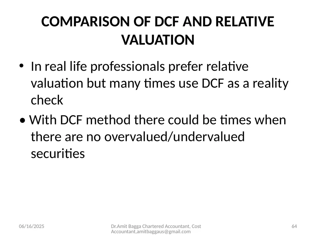 VALUATION 3/19/2014 Dr.Amit Bagga Chartered - slide 64 of 68