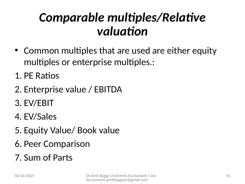 VALUATION 3/19/2014 Dr.Amit Bagga Chartered - slide 42 of 68