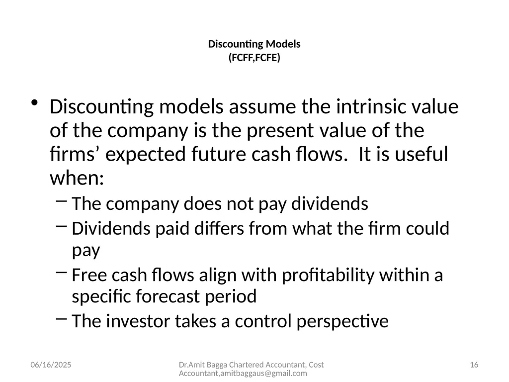 VALUATION 3/19/2014 Dr.Amit Bagga Chartered - slide 16 of 68