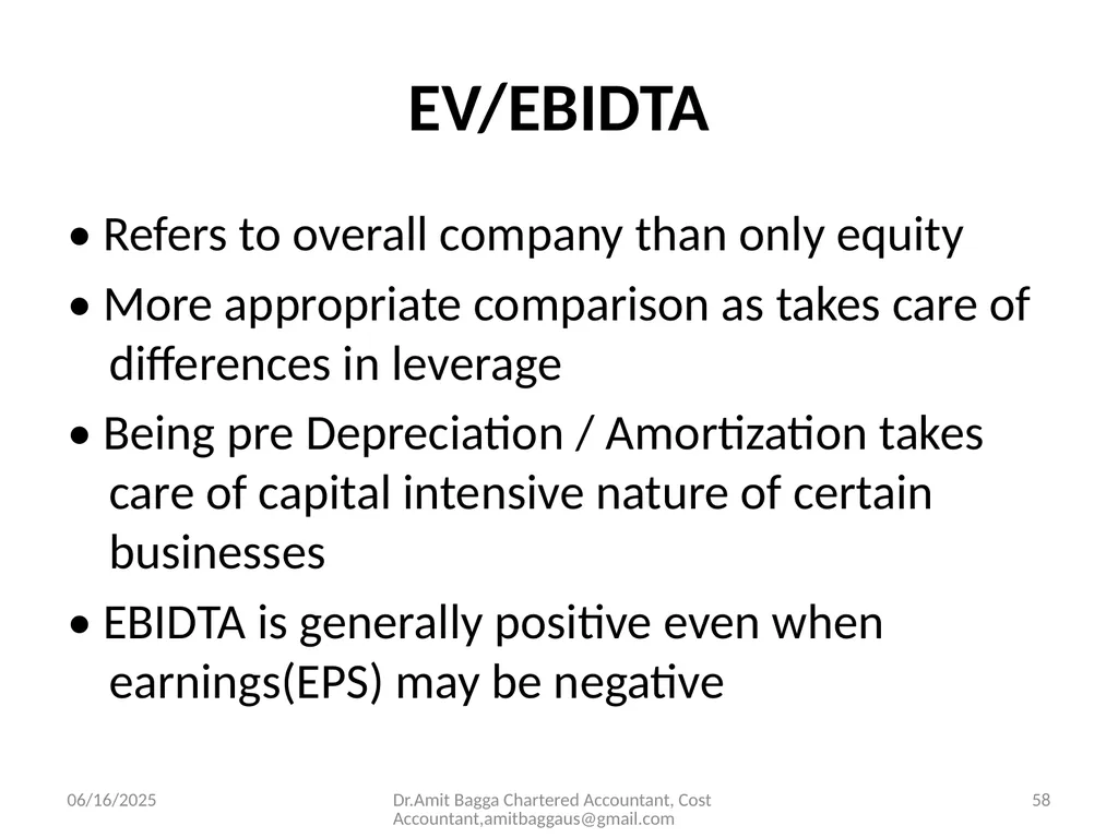 VALUATION 3/19/2014 Dr.Amit Bagga Chartered - slide 58 of 68