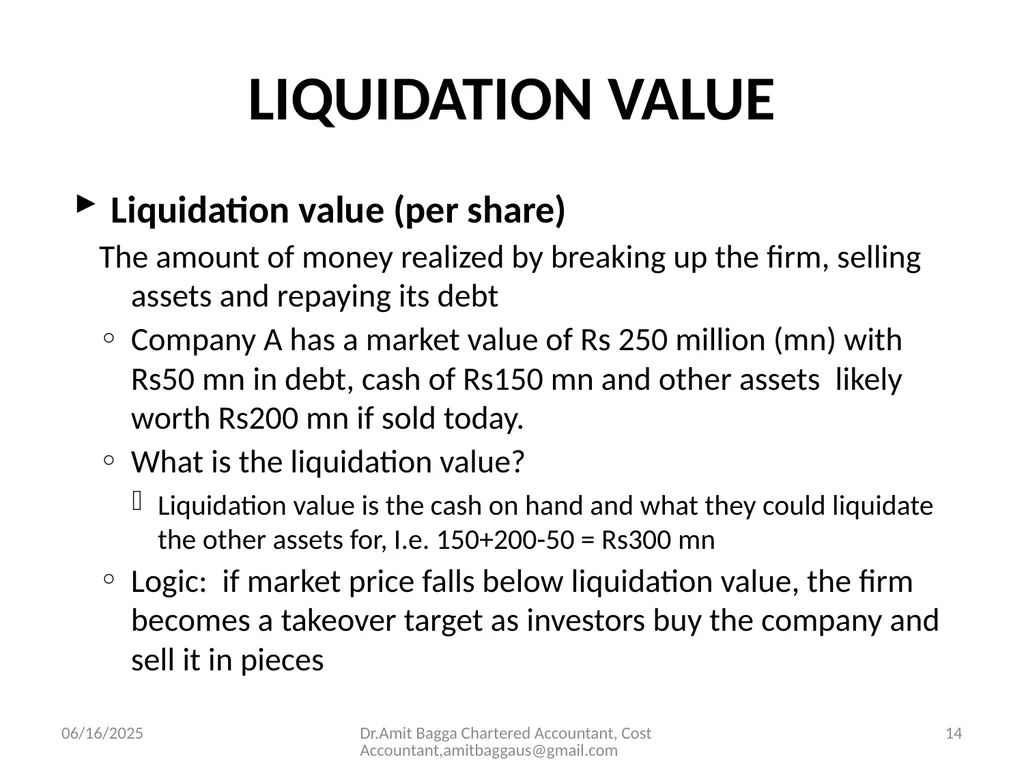 VALUATION 3/19/2014 Dr.Amit Bagga Chartered - slide 14 of 68