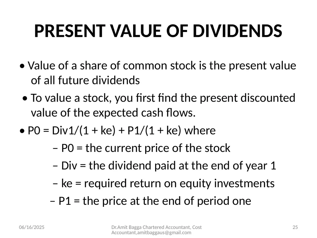VALUATION 3/19/2014 Dr.Amit Bagga Chartered - slide 25 of 68