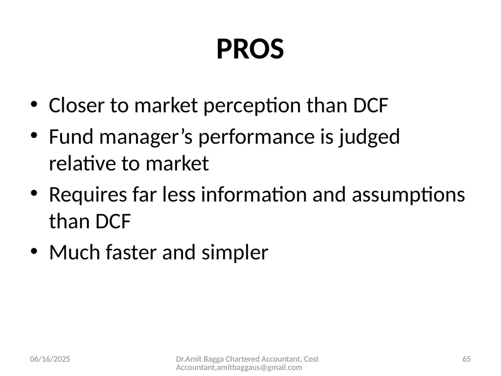 VALUATION 3/19/2014 Dr.Amit Bagga Chartered - slide 65 of 68