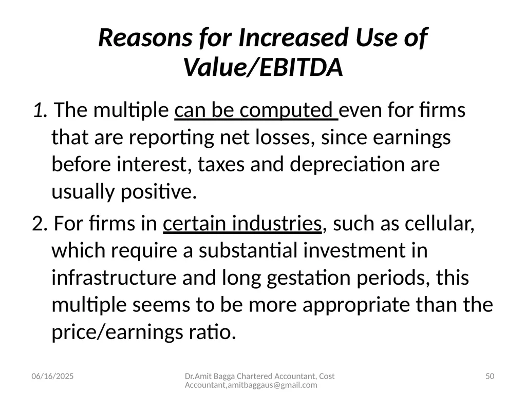 VALUATION 3/19/2014 Dr.Amit Bagga Chartered - slide 50 of 68