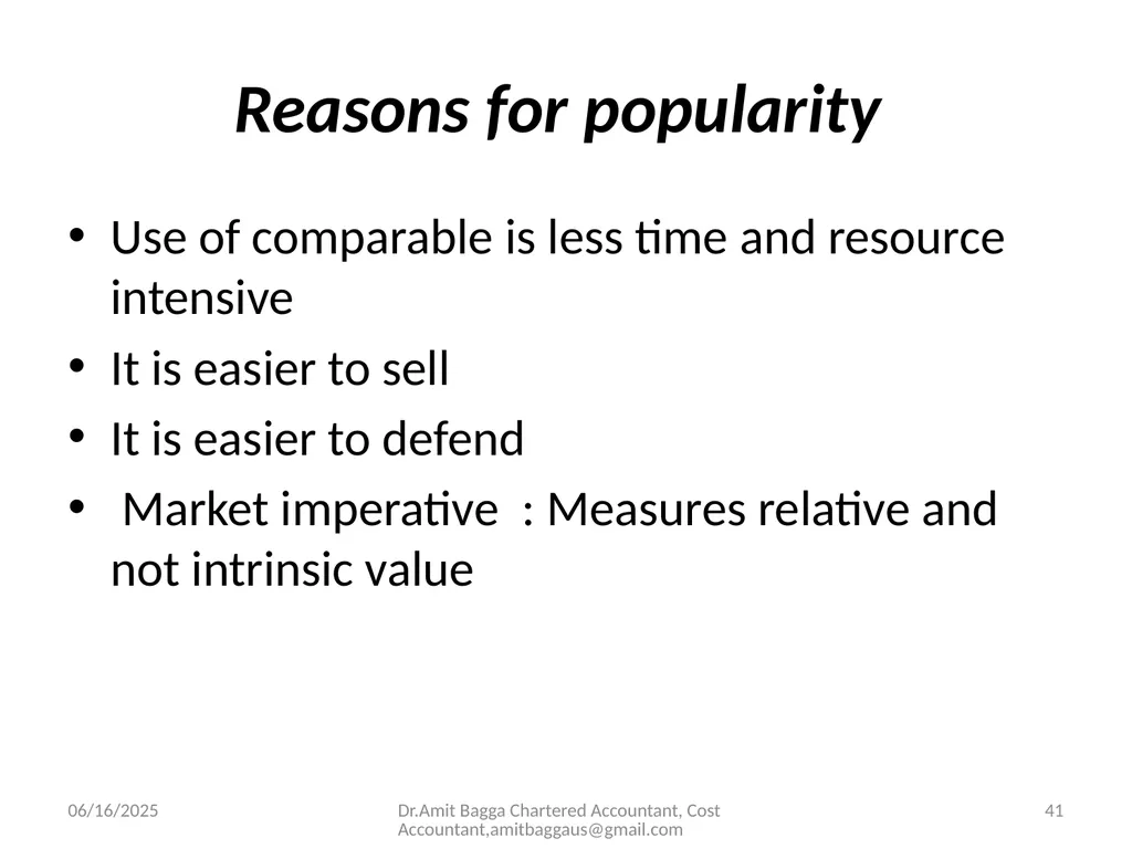 VALUATION 3/19/2014 Dr.Amit Bagga Chartered - slide 41 of 68