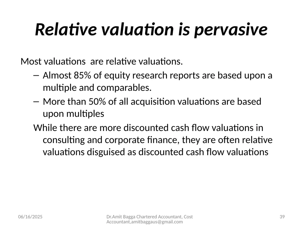VALUATION 3/19/2014 Dr.Amit Bagga Chartered - slide 39 of 68