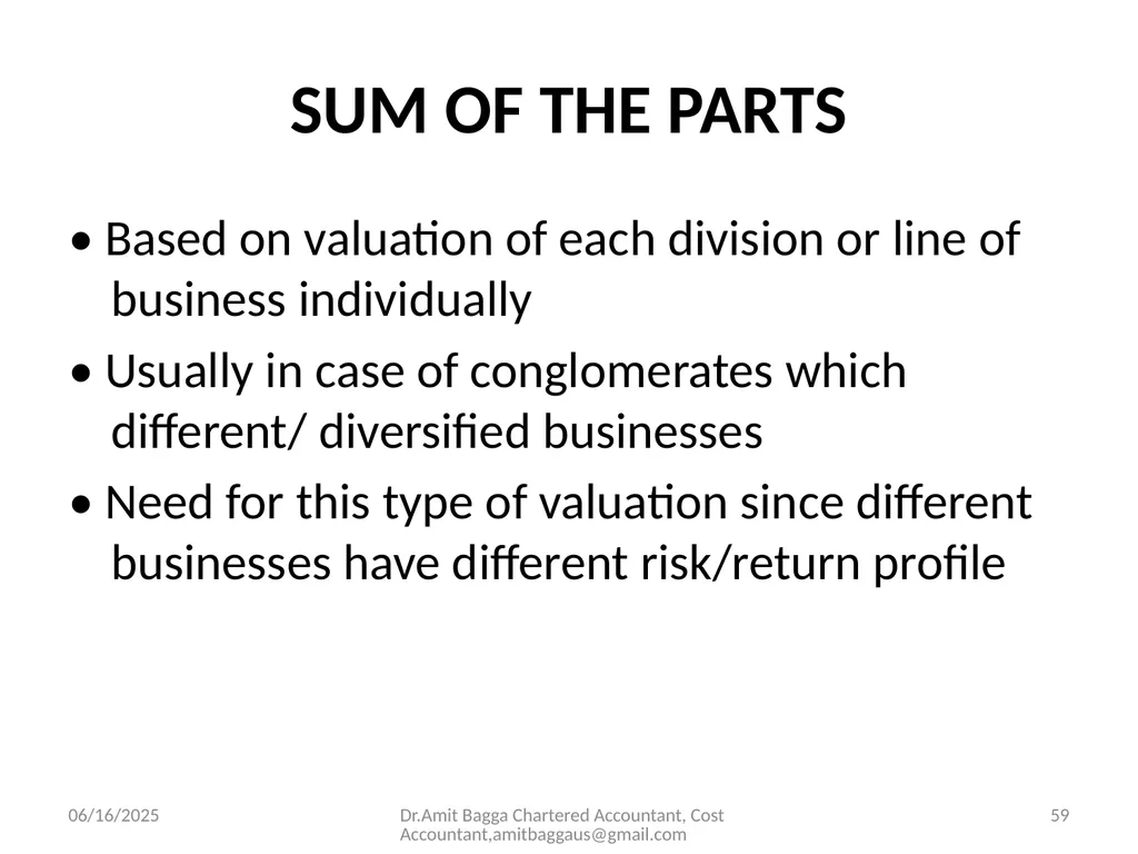 VALUATION 3/19/2014 Dr.Amit Bagga Chartered - slide 59 of 68