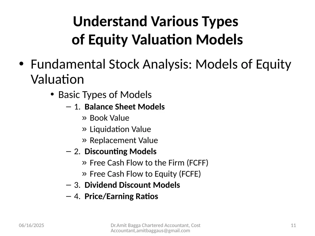 VALUATION 3/19/2014 Dr.Amit Bagga Chartered - slide 11 of 68