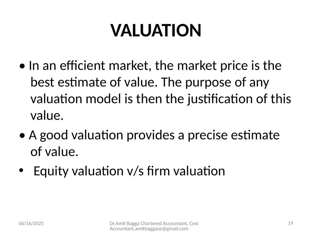 VALUATION 3/19/2014 Dr.Amit Bagga Chartered - slide 19 of 68