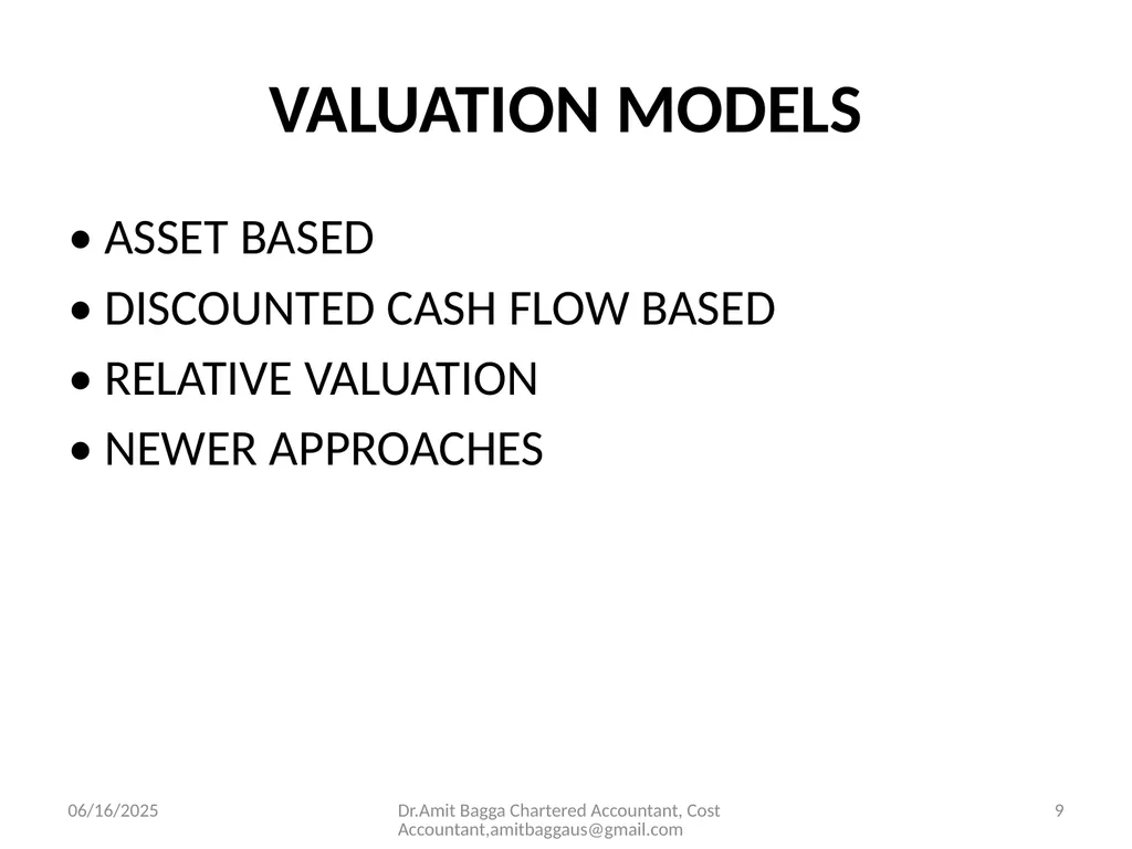 VALUATION 3/19/2014 Dr.Amit Bagga Chartered - slide 9 of 68