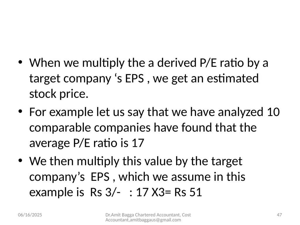 VALUATION 3/19/2014 Dr.Amit Bagga Chartered - slide 47 of 68