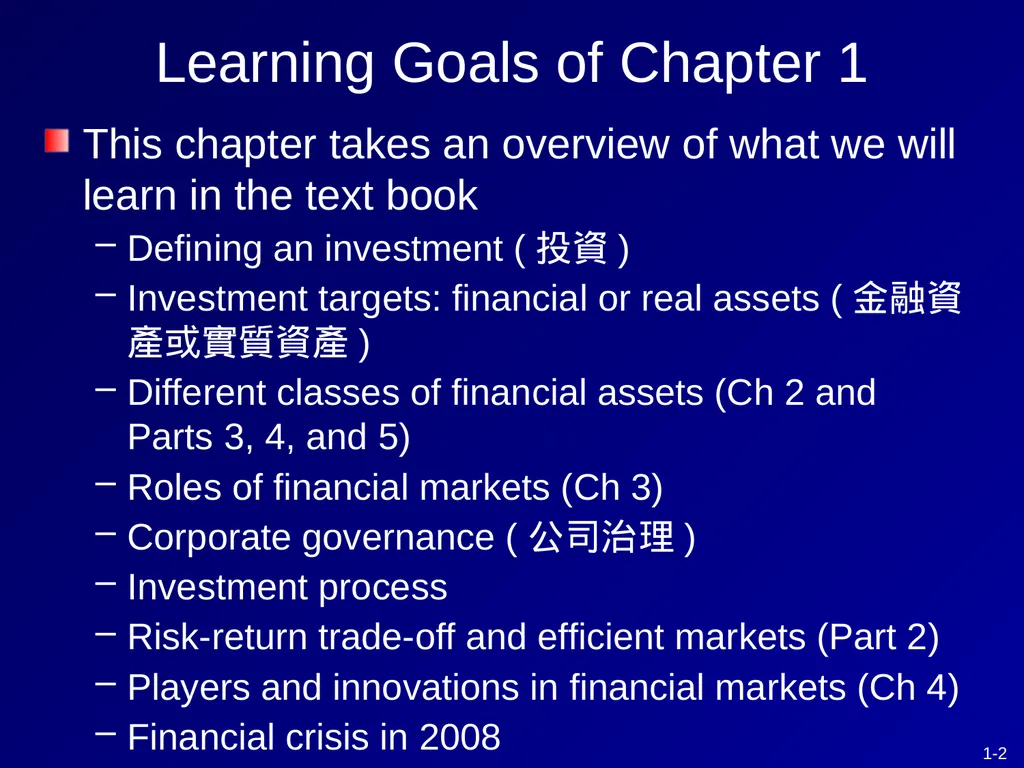 CHAPTER 1 Investments - Background and Issues This - slide 2 of 52