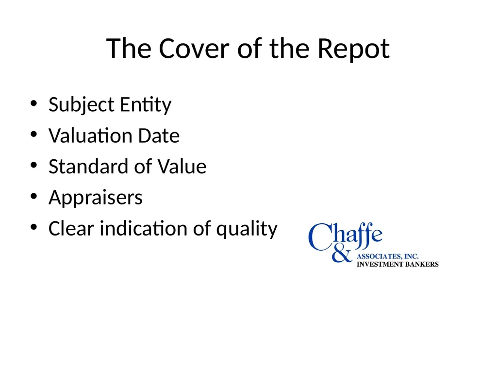 Reviewing a Business Valuation Riley J. - slide 3 of 61