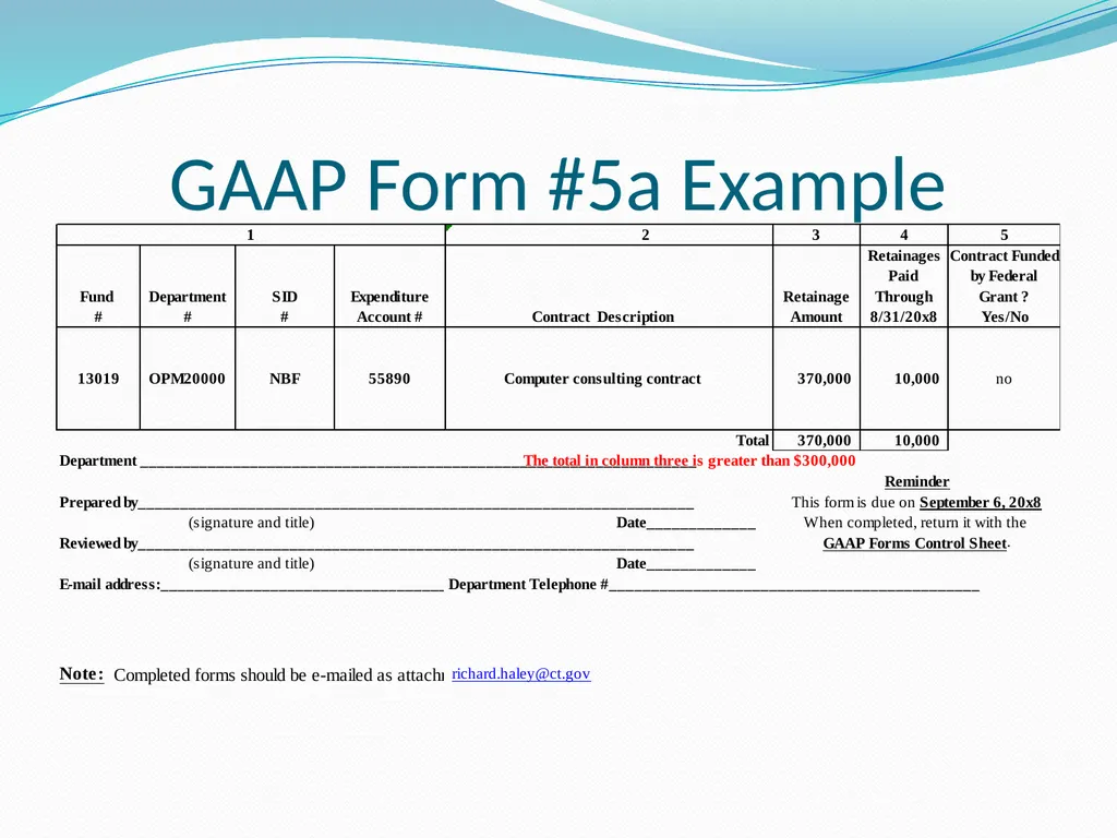 GAAP Training How to prepare the GAAP forms - slide 72 of 111