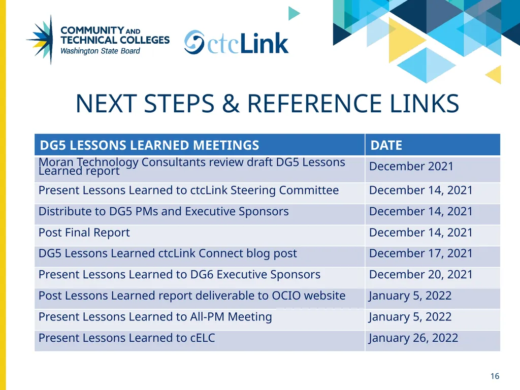 ctcLink DG5 LESSONS LEARNED December 14, 2021 - slide 16 of 16