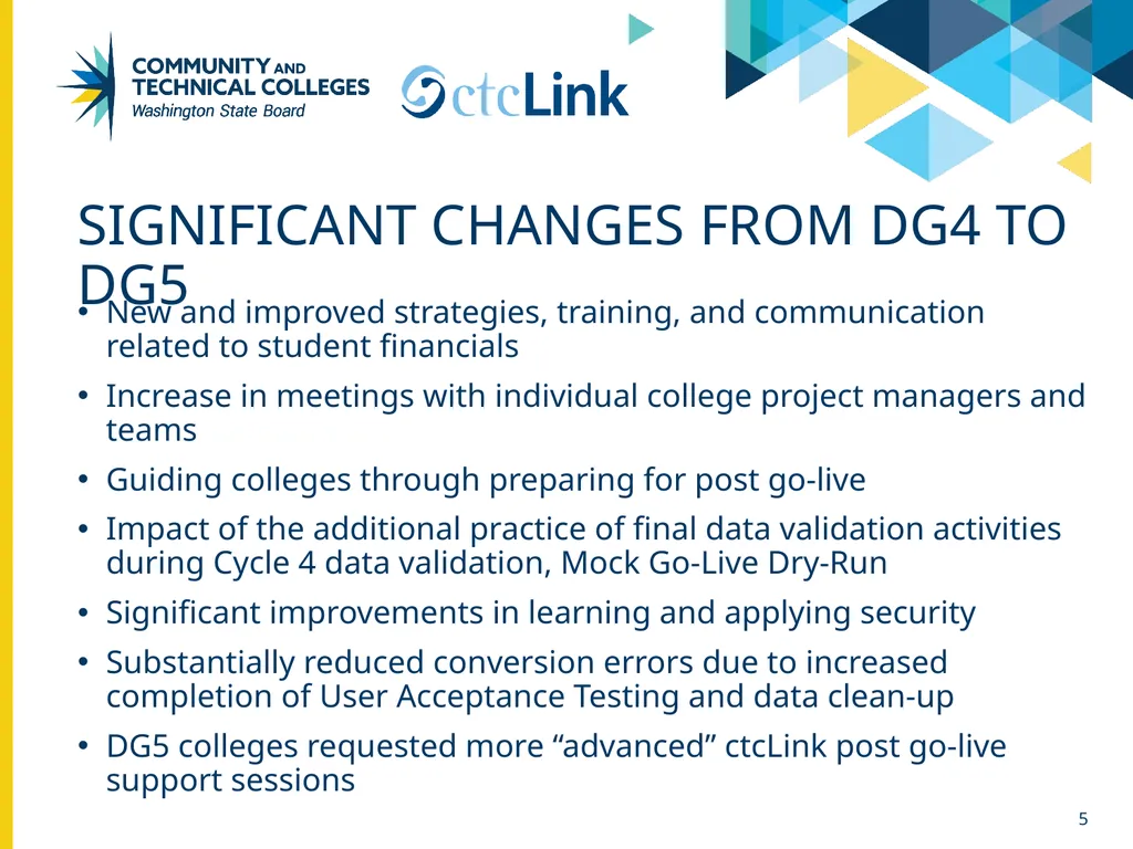 ctcLink DG5 LESSONS LEARNED December 14, 2021 - slide 5 of 16