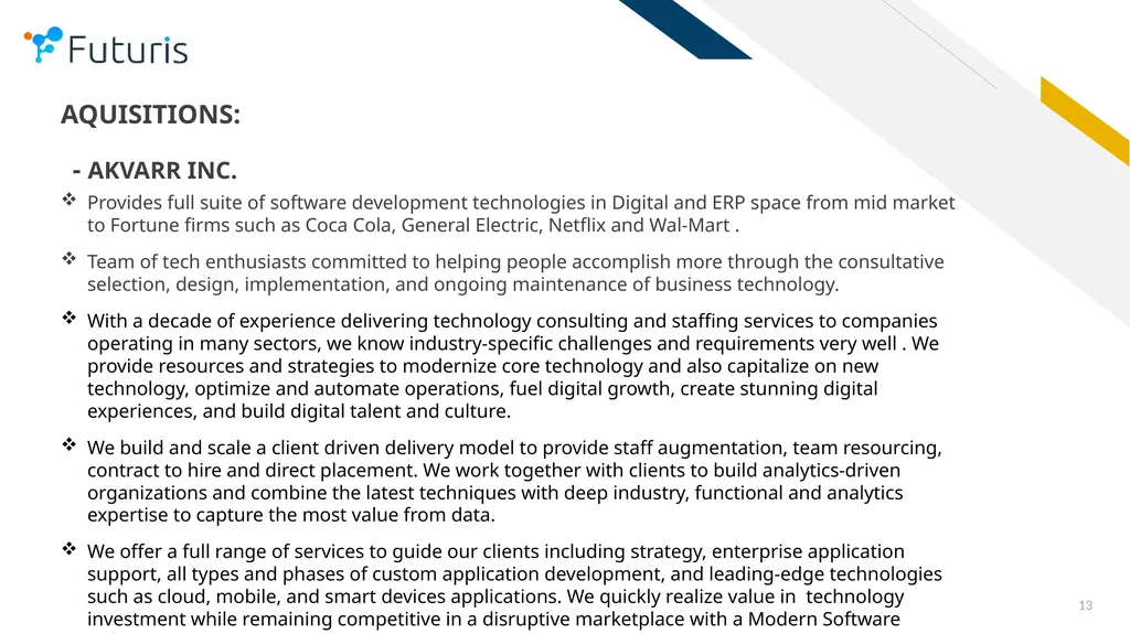 Futuris Company OTC: FTRS COMPANY PRESENTATION - slide 13 of 18