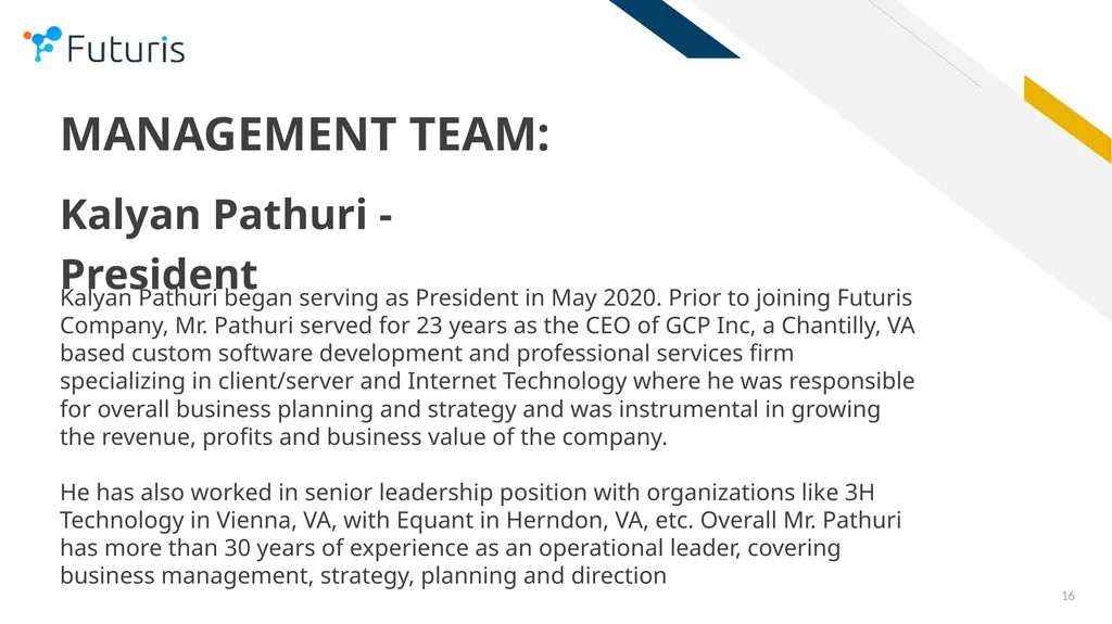Futuris Company OTC: FTRS COMPANY PRESENTATION - slide 16 of 18