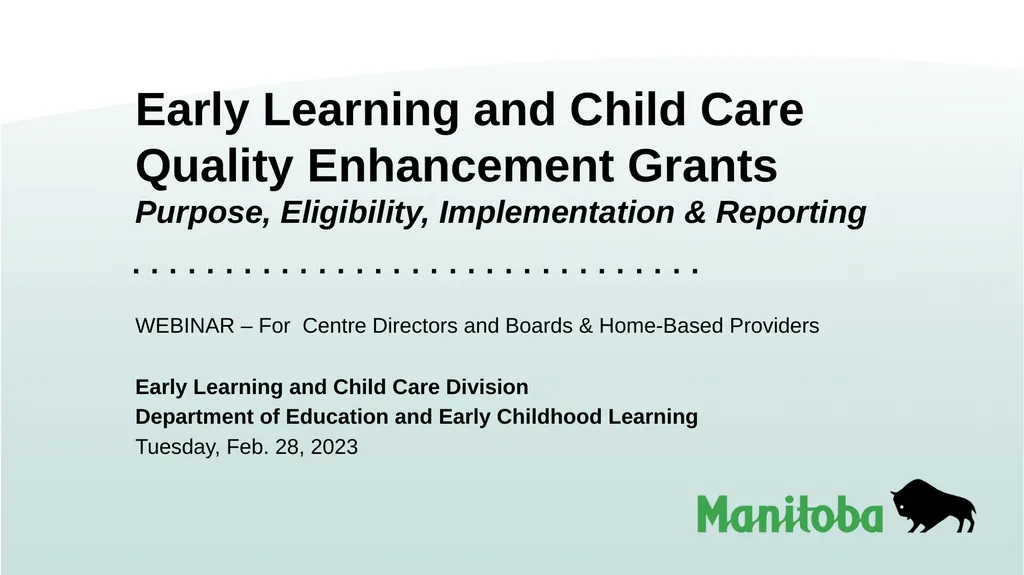 Early Learning and Child Care Quality Enhancement - slide 1 of 30