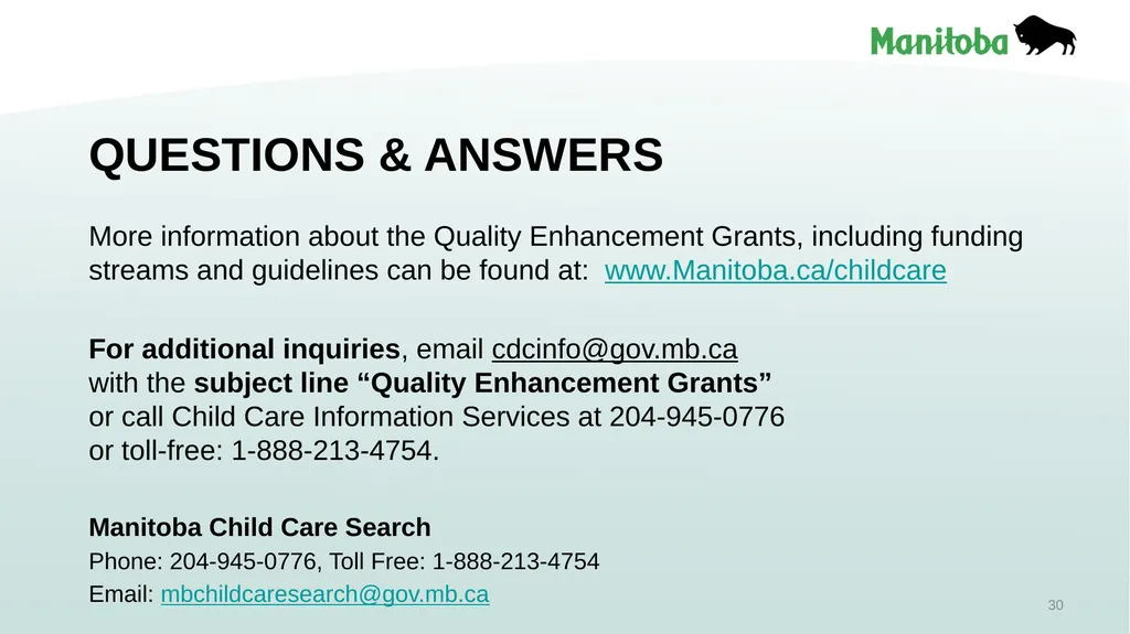 Early Learning and Child Care Quality Enhancement - slide 30 of 30
