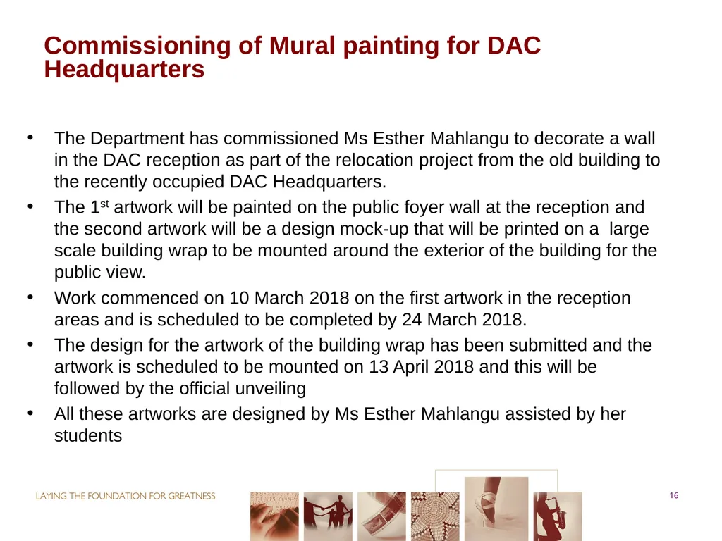 PORTFOLIO COMMITTEE ON ARTS & CULTURE Progress - slide 16 of 68
