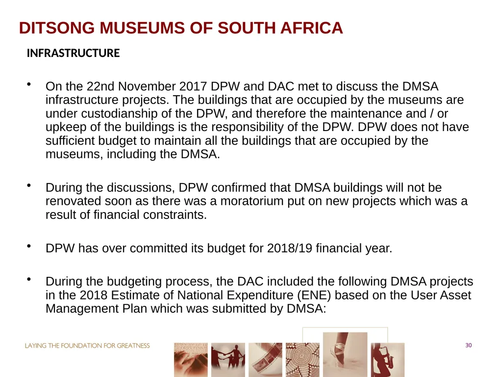 PORTFOLIO COMMITTEE ON ARTS & CULTURE Progress - slide 30 of 68