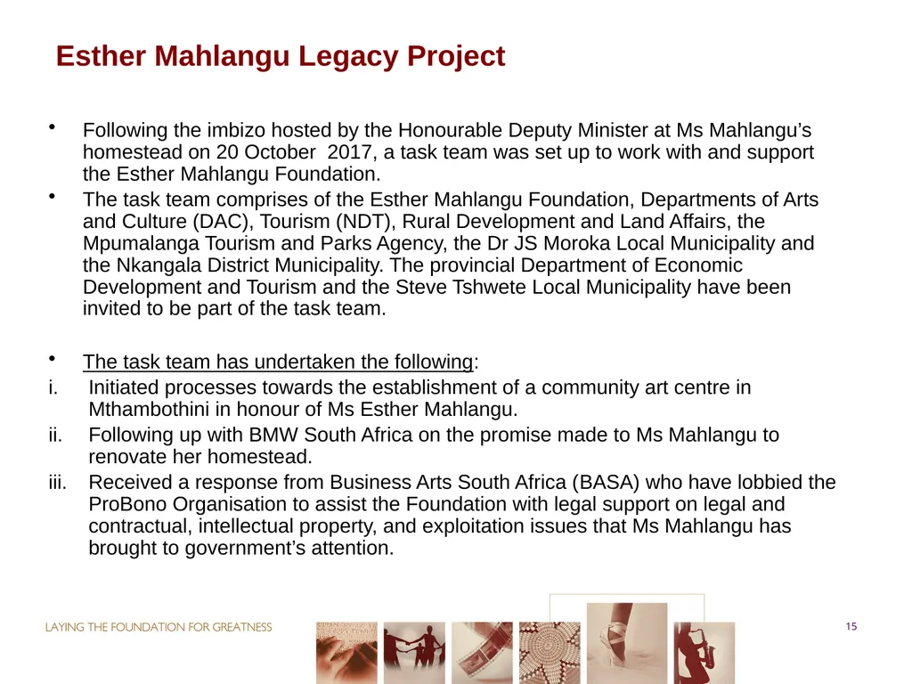 PORTFOLIO COMMITTEE ON ARTS & CULTURE Progress - slide 15 of 68