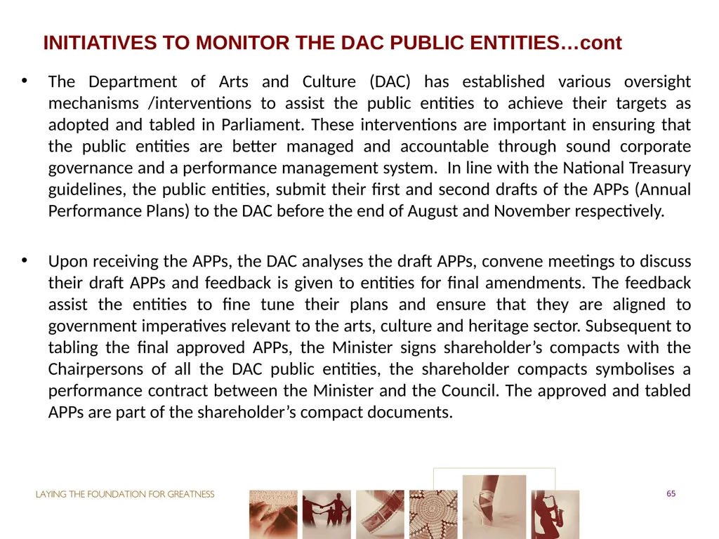 PORTFOLIO COMMITTEE ON ARTS & CULTURE Progress - slide 65 of 68