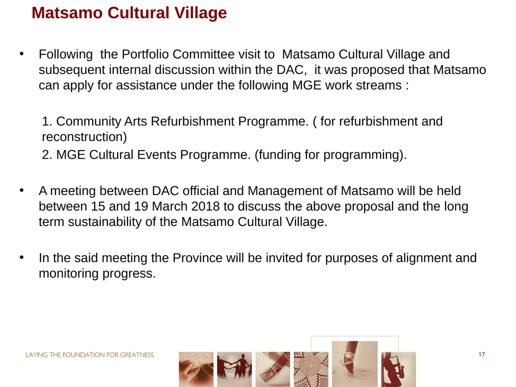 PORTFOLIO COMMITTEE ON ARTS & CULTURE Progress - slide 17 of 68