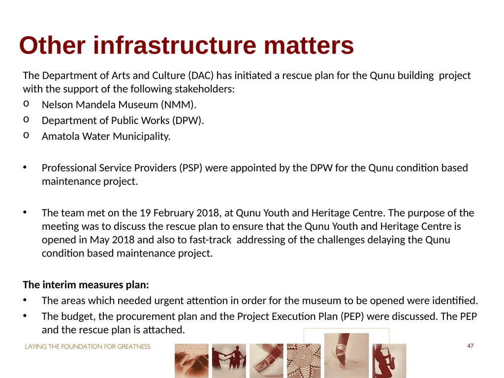 PORTFOLIO COMMITTEE ON ARTS & CULTURE Progress - slide 47 of 68