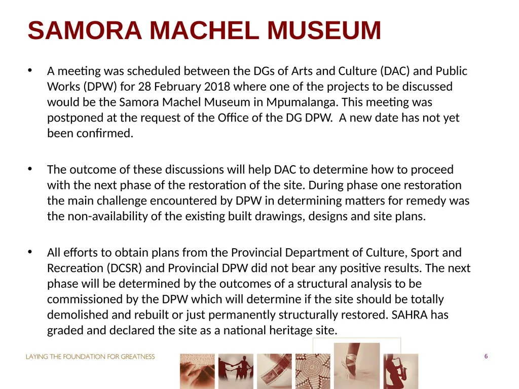 PORTFOLIO COMMITTEE ON ARTS & CULTURE Progress - slide 6 of 68