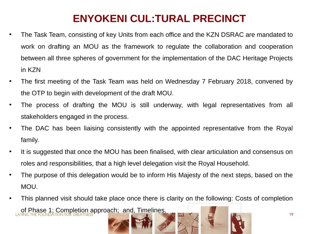 PORTFOLIO COMMITTEE ON ARTS & CULTURE Progress - slide 19 of 68