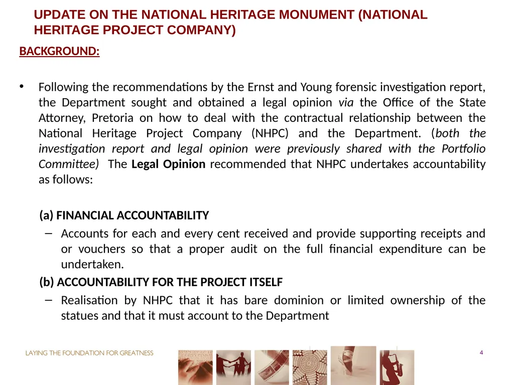 PORTFOLIO COMMITTEE ON ARTS & CULTURE Progress - slide 4 of 68