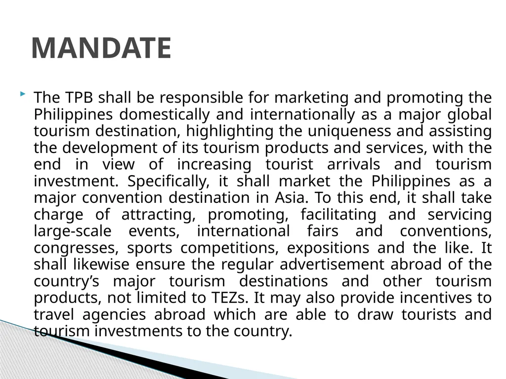 TOURISM PROMOTIONS BOARD PHILIPPINES TPB History: - slide 6 of 71