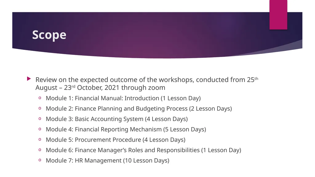 Capacity Building Workshop in Financial and HR - slide 4 of 62