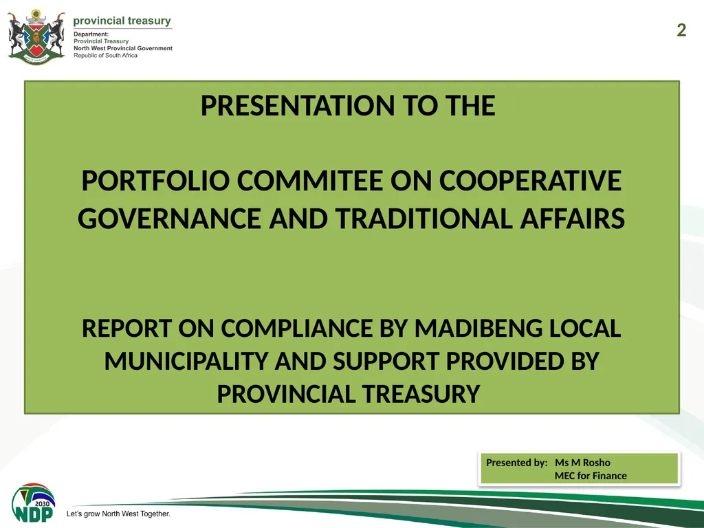 1 PRESENTATION TO THE PORTFOLIO COMMITEE ON - slide 2 of 26