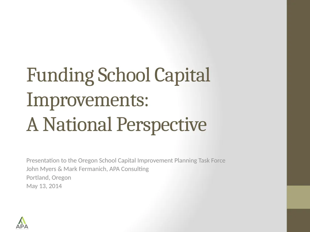 Funding School Capital Improvements: A National - slide 1 of 17