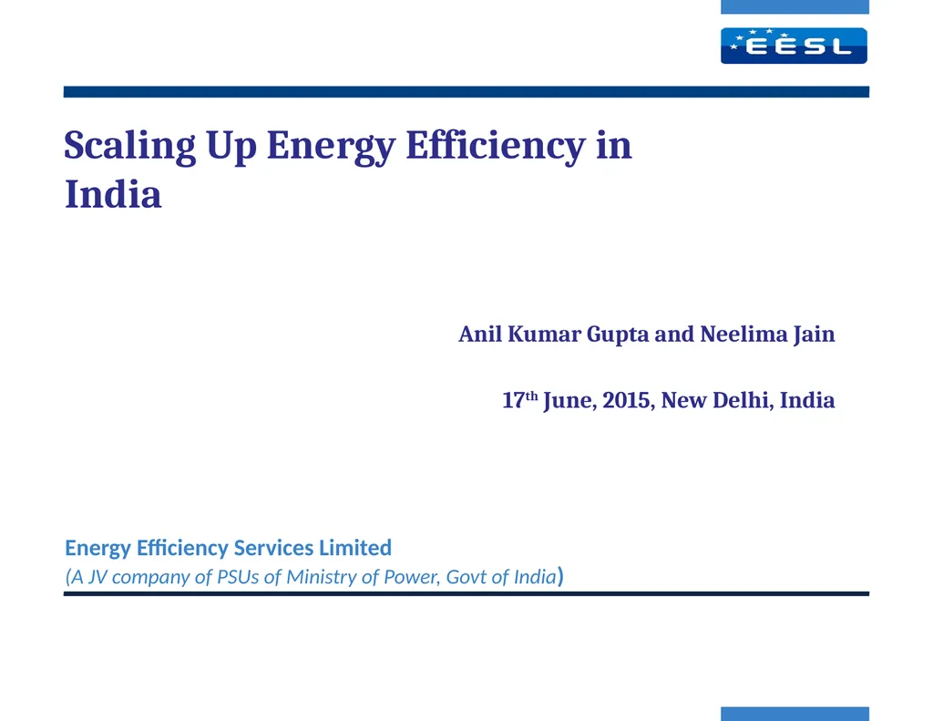 Scaling Up Energy Efficiency in India Energy