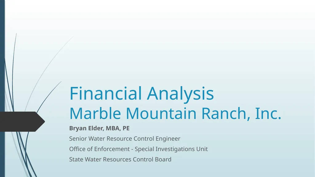 Financial Analysis Marble Mountain Ranch, Inc. - slide 1 of 15