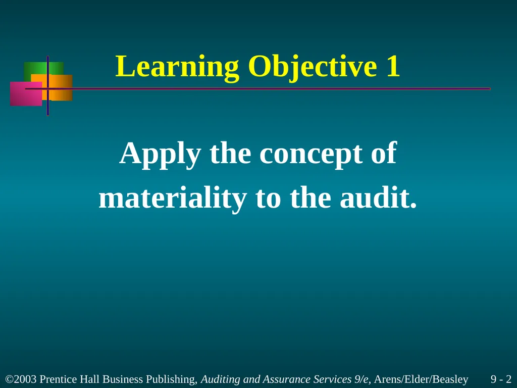 Materiality and Risk Chapter 9 Learning Objective - slide 2 of 48