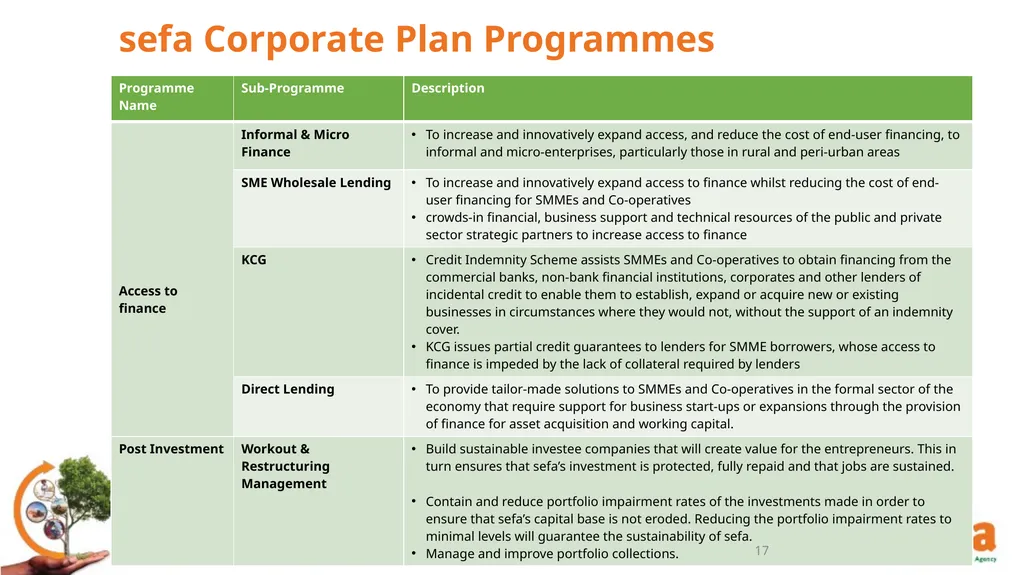 sefa’s Corporate Plan and APPs: (2021/22 – - slide 17 of 54
