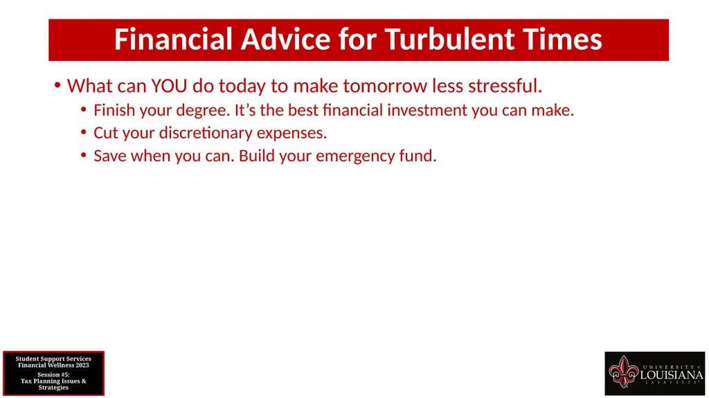 STUDENT SUPPORT SERVICES FINANCIAL WELLNESS SERIES - slide 65 of 79