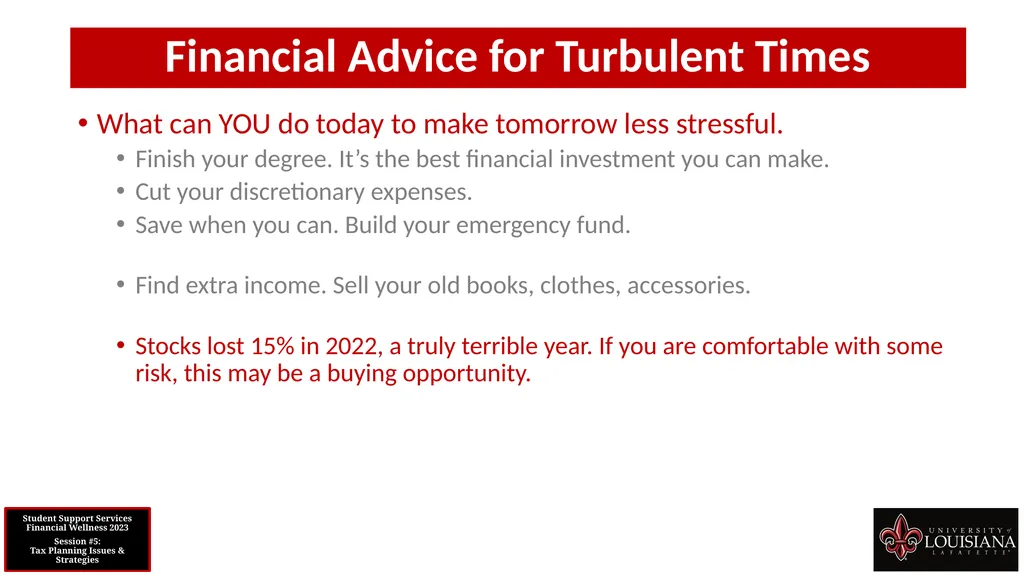 STUDENT SUPPORT SERVICES FINANCIAL WELLNESS SERIES - slide 67 of 79