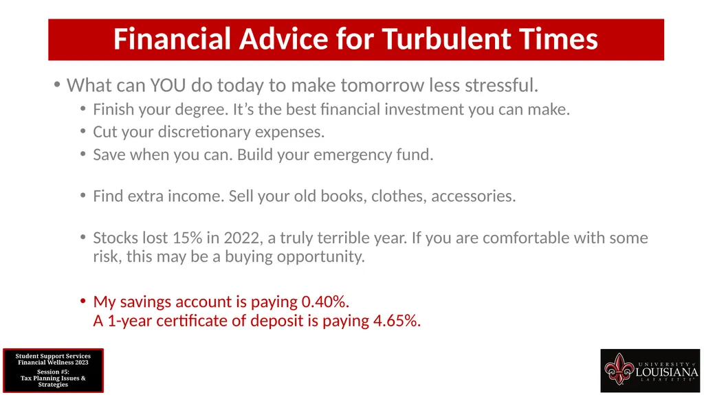 STUDENT SUPPORT SERVICES FINANCIAL WELLNESS SERIES - slide 68 of 79