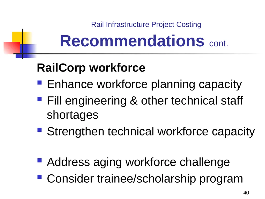 Rail Infrastructure Project Costing from strategic - slide 40 of 41