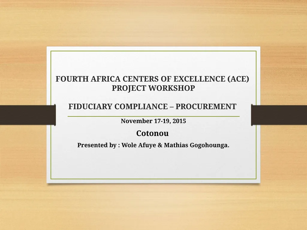 FOURTH AFRICA CENTERS OF EXCELLENCE (ACE) PROJECT