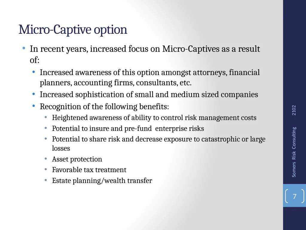 SRMC Fall Conference 2012 Captives, Microcaptives - slide 7 of 37